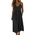 thumbnail image 2 of Sokhug Midi Dresses for Women Spaghetti Strap V Neck Button Down Empire Waist with Pockets Casual Summer Sundress, 2 of 6