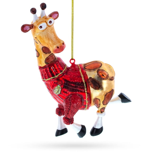Stylish Giraffe Glass Christmas Ornament