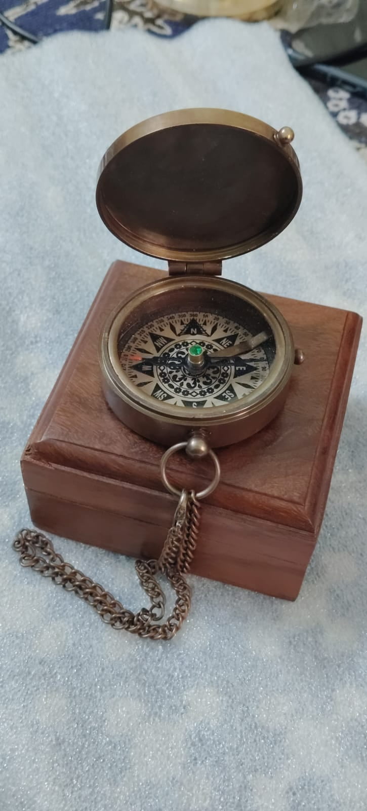 Brass Calendar Compass with Genuine Leather Case Nautical Pocket Compass Gift for Travelers Collectors