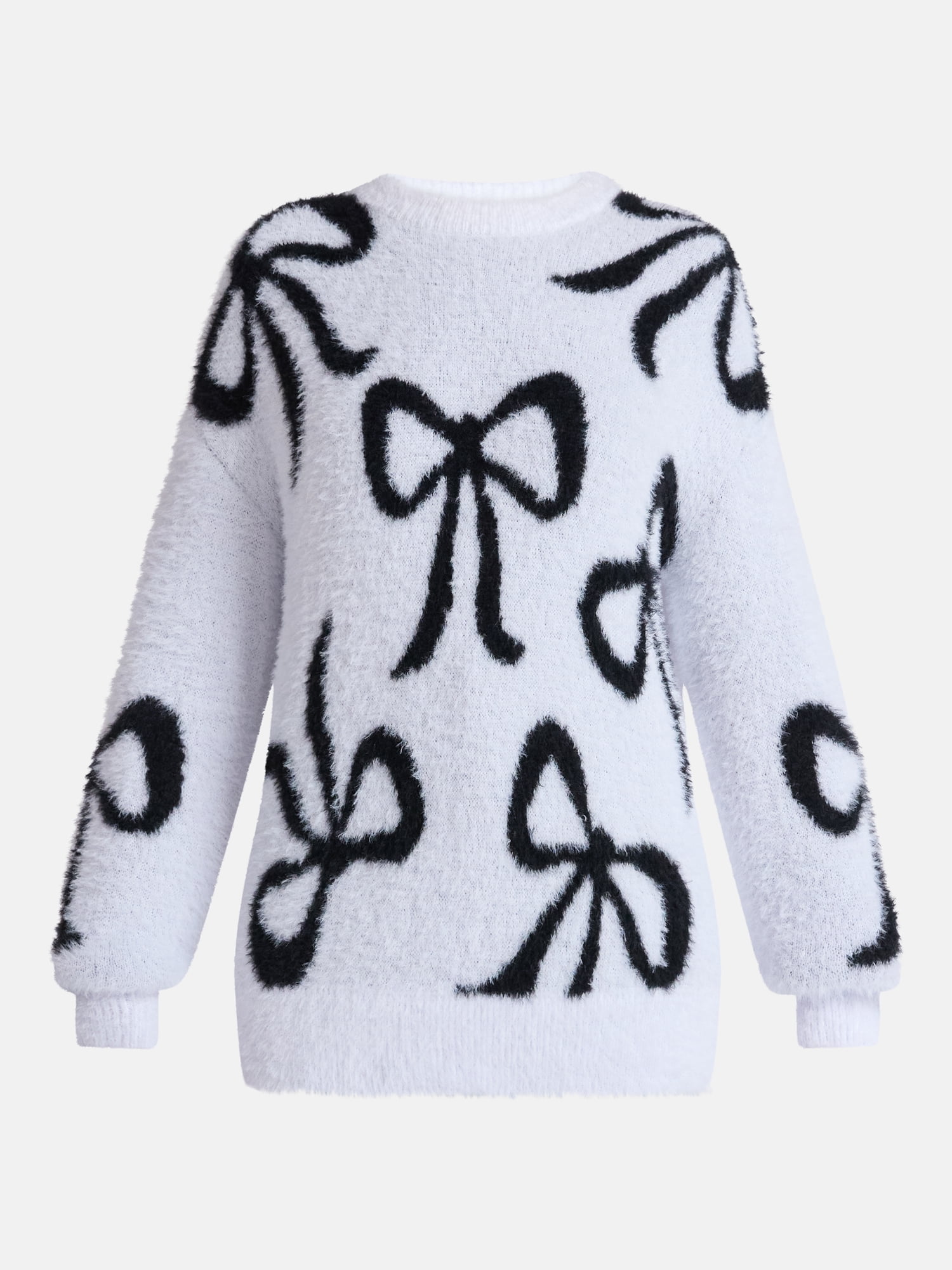 99 Jane Street Women's and Women's Plus Bow Print Pullover Sweater, Midweight, Sizes XS-4X