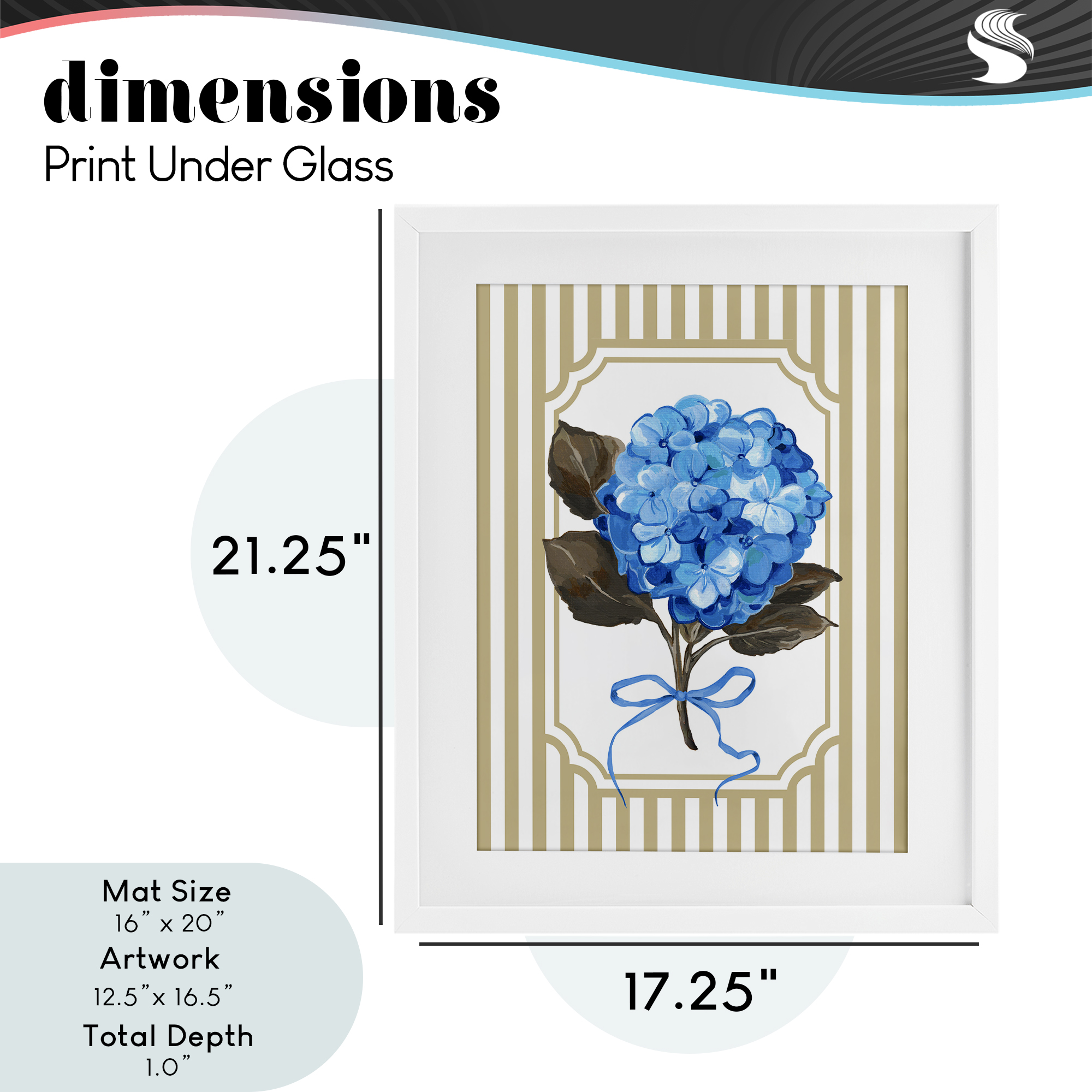Hydrangea Bundle with Bow White Framed Print Under Glass, design by Adonna Ebrahimi