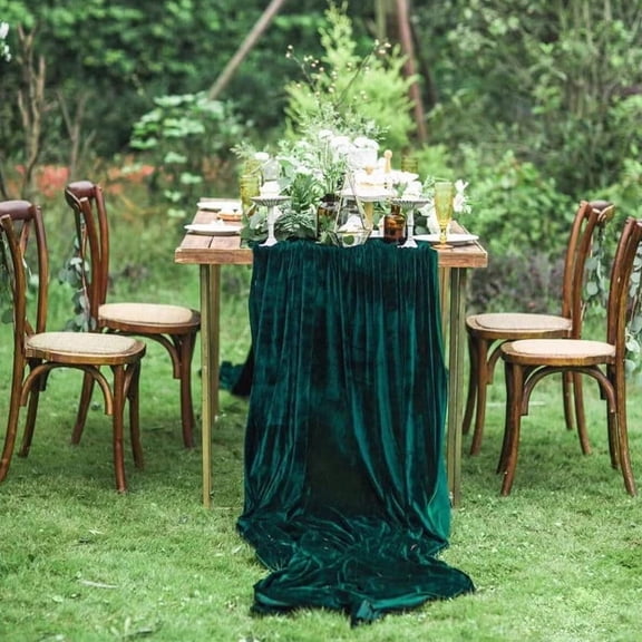Velvet Table Runner 20x120 Inches 10ft Green Fabric for Christmas Thanksgiving Wedding Decor | Elegant Banquet Tablecloth for Parties & Showers