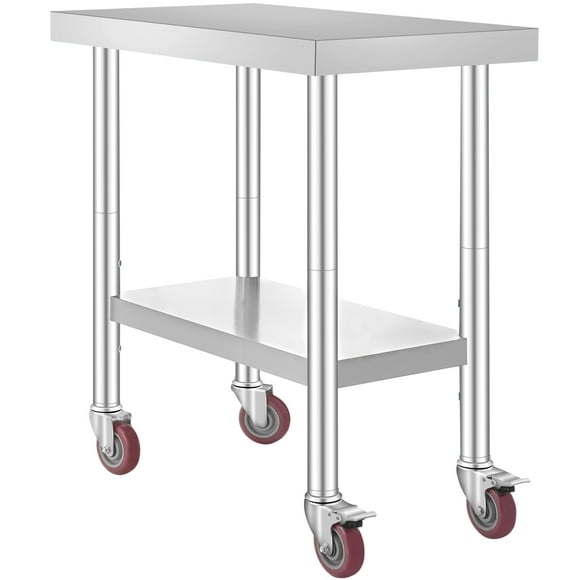 KFFKFF Silver Commercial Kitchen Workstation, 30x18x34 Inches, 700 LBS Weight Limit, Equipped with 4 Casters, 3 Height Adjustments, Robust Food Preparation Table for Restaurant Use