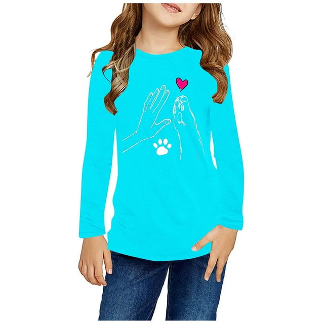Chemises pour Filles, Chemises à Manches Longues Imprimées Mignonnes Col Rond Hauts Blouses Décontractées Habillées Vêtements