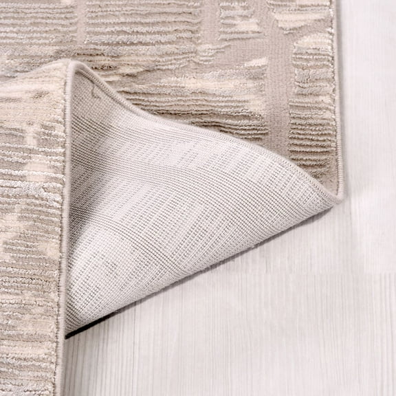 Cream Geometric Polyester Area Rugs for Living Room Jacquard Textured Modern Rugs Soft Geometric Rug for Bedroom Mid Century Washable Rug Non-Slip Bohemian Carpet Perfect for Dining Room Office Beige