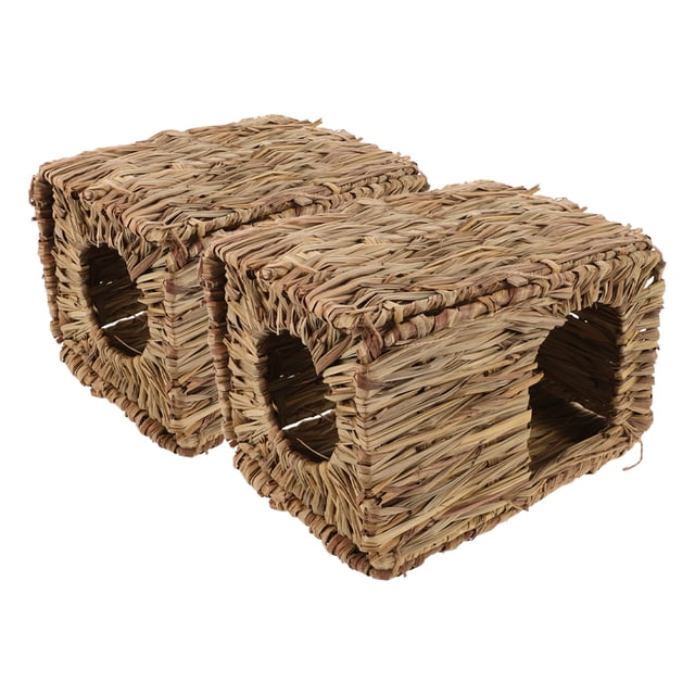 2PCS Grass House Foldable House Small Animal Hideaway Guinea Pigs Rabbit House Indoor Outdoor Bunny Hideout Grass Rabbit Bed