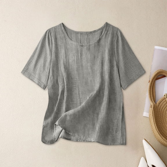 Craaazy Plus Size Womens Casual Solid Color Crewneck Short Sleeve Blouse for Summer Outings Gift