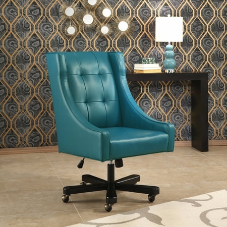 Abbyson Logan Blue Leather Adjustable Swivel Office Chair