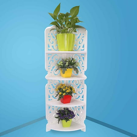 - 4 Tier Corner Shelf Home Bathroom White Carved Shower Storage Rack Stand Display Unit Filigree