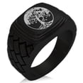 thumbnail image 1 of Stainless Steel Tree of Life Geometric Pattern Step-Down Biker Style Polished Ring, 1 of 1