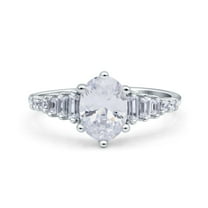 Vintage Style Oval Wedding Engagement Ring Baguette CZ 925 Sterling Silver Size 7