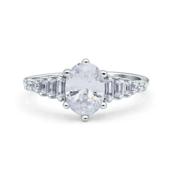 Vintage Style Oval Wedding Engagement Ring Baguette CZ 925 Sterling Silver Size 7
