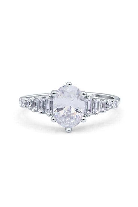 Vintage Style Oval Wedding Engagement Ring Baguette CZ 925 Sterling Silver Size 7