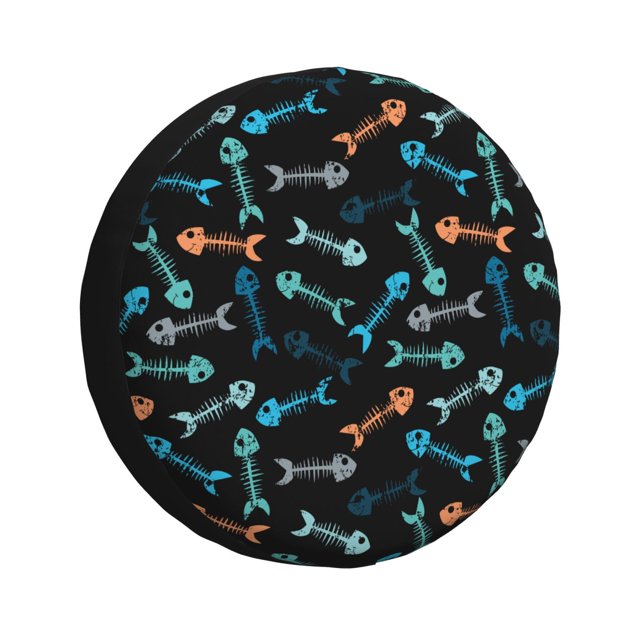 Bingfone Petit Squelette de Poisson pour Pneu de Rechange Protecteurs de Roues Universels Résistants aux Intempéries pour Remorque de Voyage RV SUV Camion-17 Pouces