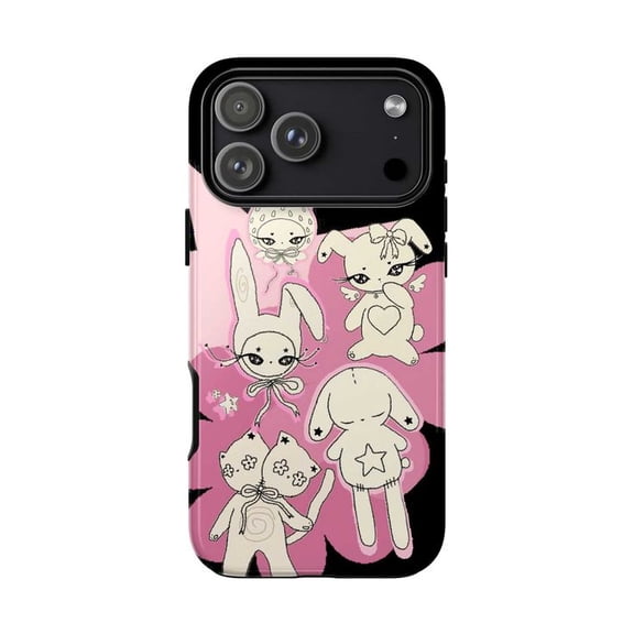 Cute Pink Bunny Cartoon Phone Case, Kawaii Dual-Layer Protective Cover for iPhone 17 16 15 14 13 12 11 Pro Max Plus Mini