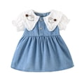 thumbnail image 2 of Amidoa Girls Summer Dresses Short Sleeve A-Line Solid Color Dresses Casual Kids Sundress Light Blue Size 12, 2 of 9