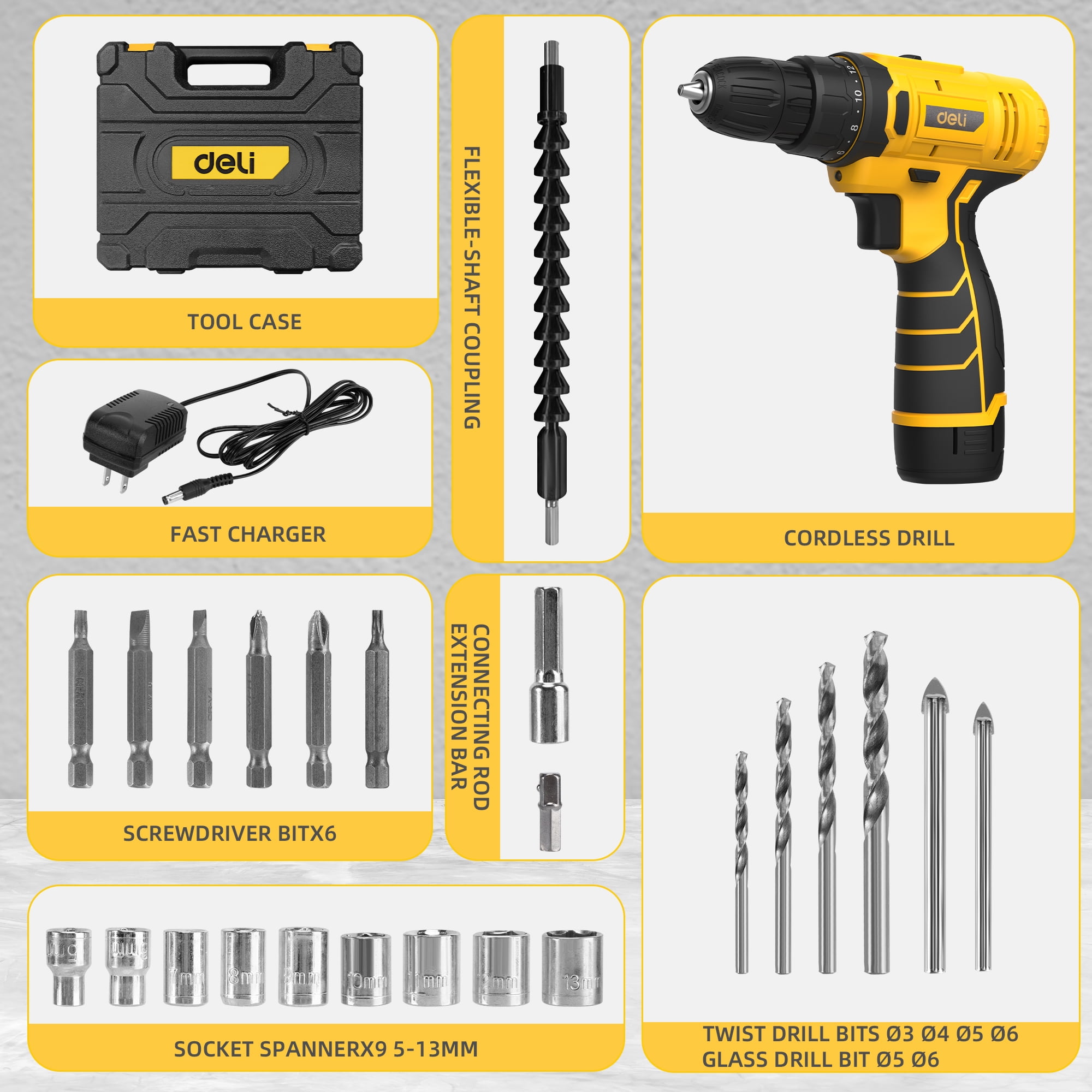 Deli 12V Max Lithium-Ion Cordless Impact Drill Driver Set Deli 12V Max Lithium-Ion Cordless Impact Drill Driver Set