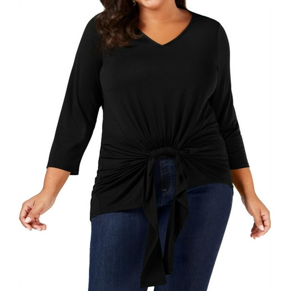 NY Collection Plus Size Gathered Front Top Black 3X