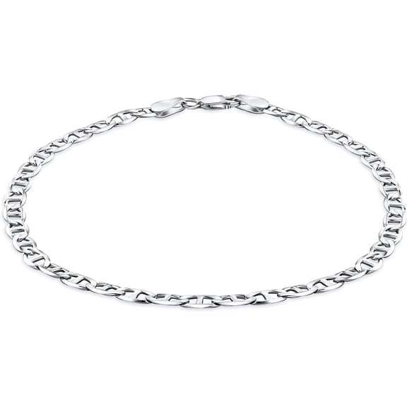PORI JEWELERS 925 Sterling Silver 4.5mm Mariner Chain Link Anklet - Available in Silver or Yellow
