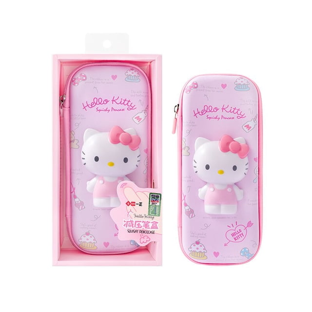 Sanrio-estuche de lápices de PU de gran capacidad, bolsa de lápices escolares Kawaii HelloKitty Cinnamoroll Melody, suministros de papelería
