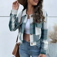thumbnail image 4 of gbyLJF Women's Flannel Plaid Cropped Shacket Jacket Lapel Button Down Fall Fashion Woolen Crop Outerwear Casual Ladies Jackets, 4 of 6