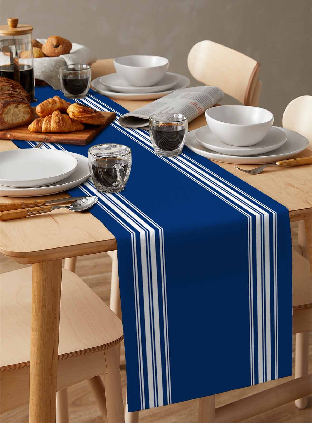 Ldtrchee Blue Striped Table Runner 36 Inches, Farmhouse Blue White Stripes Bed Runner Dresser Scarves Tabletop for Indoor Outdoor Parties/Ceremony/Banquet, 13"x 36"