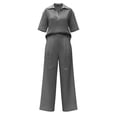 thumbnail image 5 of hoksml Women's 2 Piece Outfit Collared Neck Short Sleeve Top and Wide Leg Pants Cotton Linen Blend Casual Set, 5 of 8