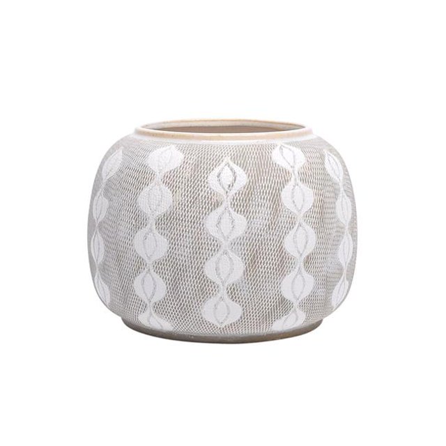 Benzara BM153849 Round Textured Decorative Ceramic Planter, Gray & White