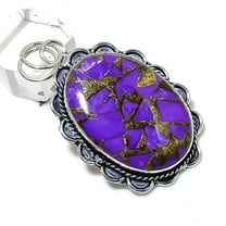 Natural Copper Purple Turquoise Gemstone 925 Sterling Silver Pendant 2.25"