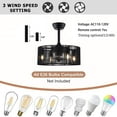 thumbnail image 5 of 18 inch Modern Industrial Chandelier Ceiling Fan with Light and Remote Control 3 Wind Speed 3 Blades Down Rod Ceiling Fan with Caged Mesh Shade Black, 5 of 9