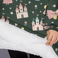 thumbnail image 3 of Oversized Wearable Blanket Hoodie,Dark Green Princess Castle Rainbow Pattern Sherpa Blanket Hoodie with Super Pockets,Super Warm Fuzzy Pullover for Women & Men, 3 of 6