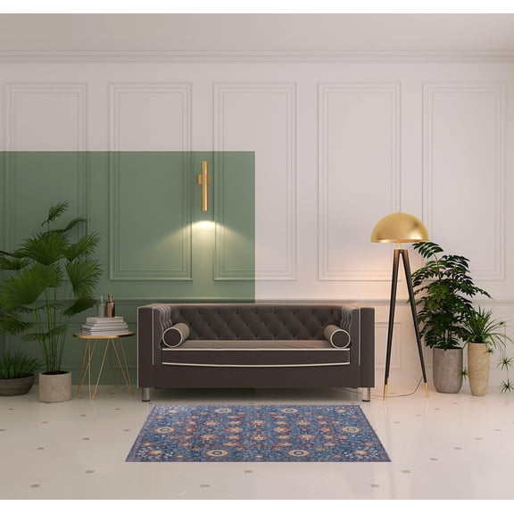 4' X 6' Blue And Red Wool Floral Hand Knotted Stain Resistant Area Rug