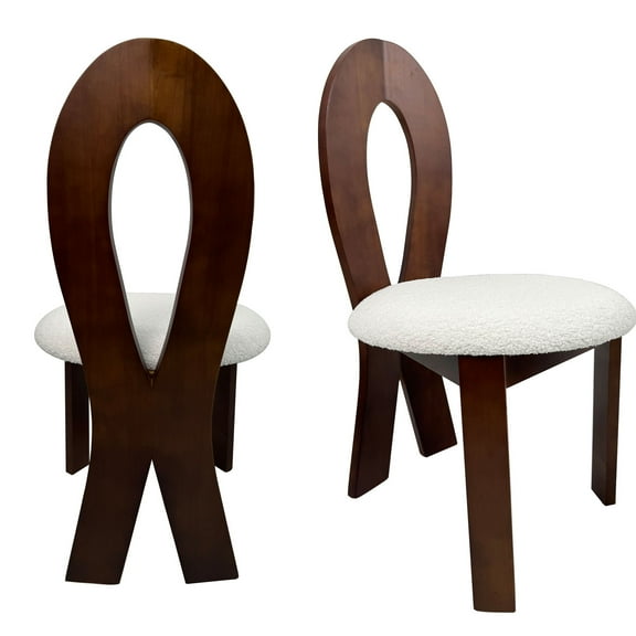 CQSXDA White Teddy Velvet Dining Chairs Set of 2 with Ribbon-Cross Backrest for Kitchen and Dining Room Use