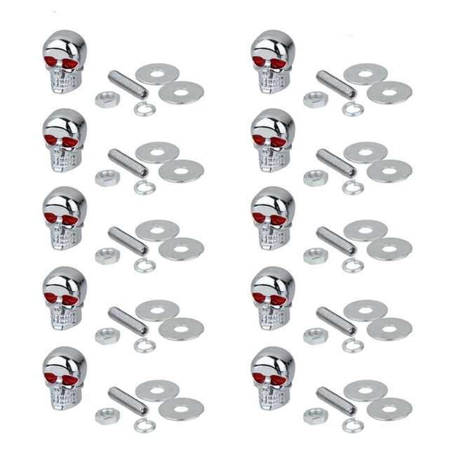 10pcs Universal cicleta Cráneo licencia De Matrícula Etiqueta Perno Marco Parabrisas Tornillos De Ajuste Reemplazo Para Coche Camión Luz ATV - Cromo