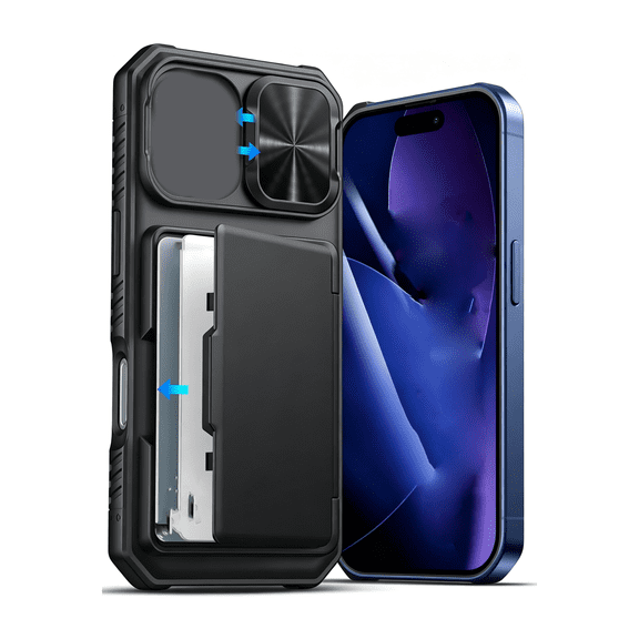 GJX for Iphone 17 Case Wallet,Card Holder,2X Screen Protector,Black | Rfid Blocking,Slide Camera Lens Cover,Military Grade Drop Protection,Hard Protective Phone Case for Iphone 17 6.3" 2025