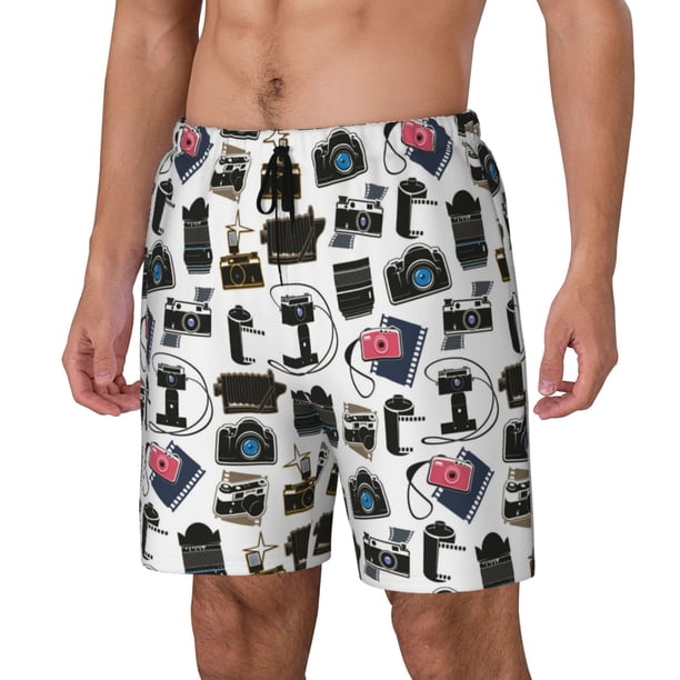 Fotbe Cool Camera Traje de Baño para Hombre – Shorts de Natación de Secado Rápido con Forro y Bolsillos-X-Large