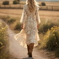thumbnail image 4 of Delconic Women’s Long Sleeve V Neck Floral Print Maxi Dress with Ruffle Hem and High Low Design for Casual and Outdoor Wear Beige L, 4 of 4