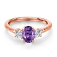 thumbnail image 3 of Gem Stone King 18K Rose Gold Plated Silver Purple Amethyst and Lab Grown Diamond Engagement Ring for Women | 1.09 Cttw | Oval 7X5MM | Gemstone February Birthstone | Size 5, 3 of 6