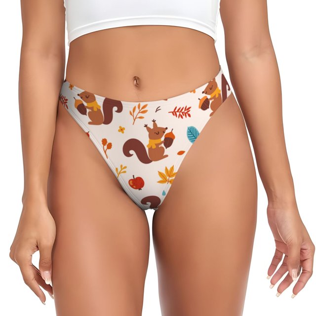 Balery Forest Squirrel Nuts Tangas de Algodón para Mujer con Estampado – Ropa Interior Sexy, Transpirable, G-string-Large