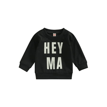 

TheFound Toddler Baby Boy Girl Tops HEY MA Letter Print Round Neck Long Sleeve Autumn Casual Sweatshirt Pullover
