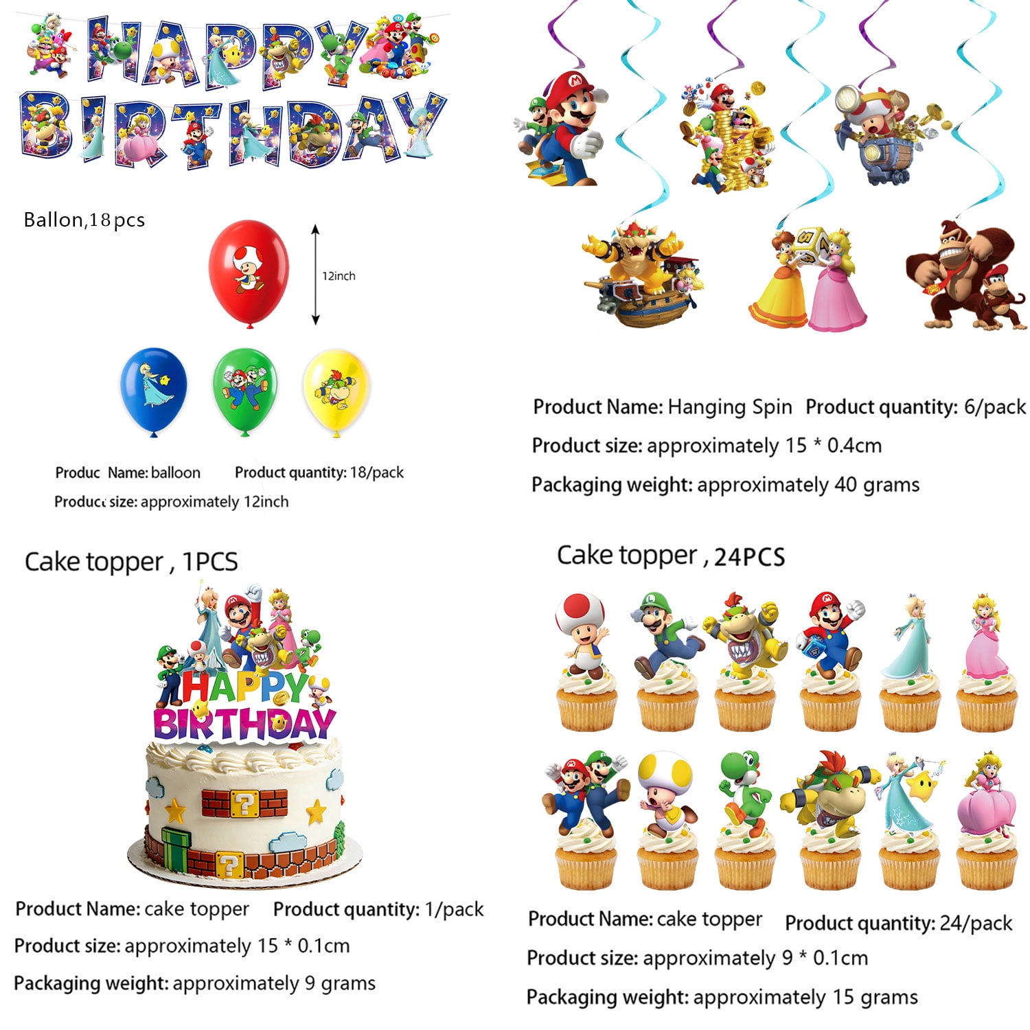 Mario Galaxy birthday party supplies and decorations set includes a birthday banner, backdrop, tablecloth, garlands, balloons, cake decorations, etc., suitable for both boys and girls.