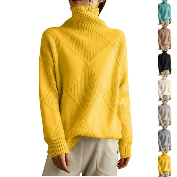 Karight Women's Cable Knit Sweater Turtleneck Long Sleeve Loose Chunky Casual Oversized Pullover Tops Winter Trendy