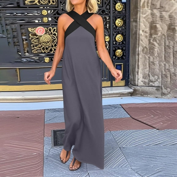 gljltg Women's Fashion Sleeveless Sexy Back Dress with Print, Polyester Fabric, Lightweight Breathable Spring Summer, Party Daily Beach Outfit, Easy Care Hand Washable