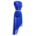 thumbnail image 2 of IBTOM CASTLE Women Lyrical Dance Dress Sequin Lace Floral Crop Top Asymmetrical Flowy Mesh Tulle Skirt 2PCS Outfits L Royal Blue, 2 of 8