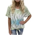 thumbnail image 1 of Pompotops Mode Femme T-Shirt à Manches Courtes à Lacets Col en V Imprimé Blouse, 1 of 5