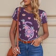 thumbnail image 6 of KLL Women 's Crew Neck Bodysuit Jumpsuits Snake And Flower Print Short onesies Stretch T Shirts, 6 of 7