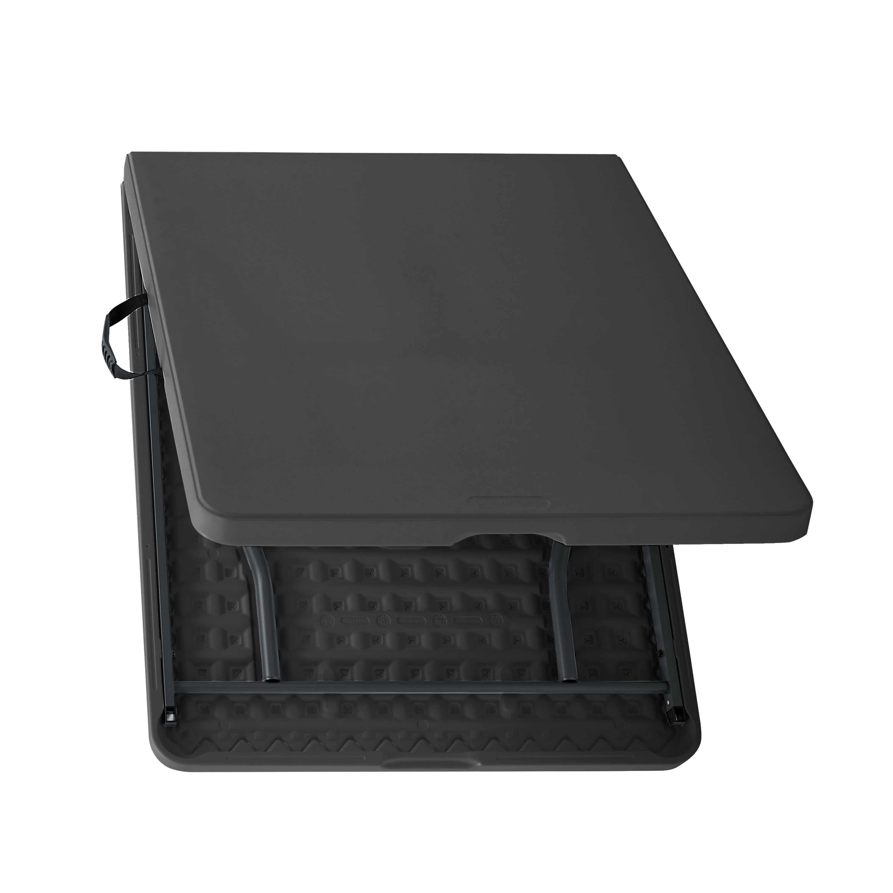 Mainstays Black 6 Foot Fold-in-Half Plastic Table, Indoor Outdoor, Scratch Resistant, Stain & UV Damage, Built-in Carry Handle