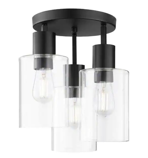 Hampton Bay Sutton Place 14 in. 3Light Matte Black Flush Mount