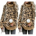 thumbnail image 3 of Women Winter Long Sleeve Turtleneck Sweater Leopard Casual Loose Pullover Tops Chunky Knitted Side Slit Jumper Shirt Streetwear, 3 of 17