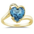 thumbnail image 1 of SZUL Women's Heart Shaped Blue Topaz and Diamond Curve Ring in 14K Yellow Gold, 1 of 3